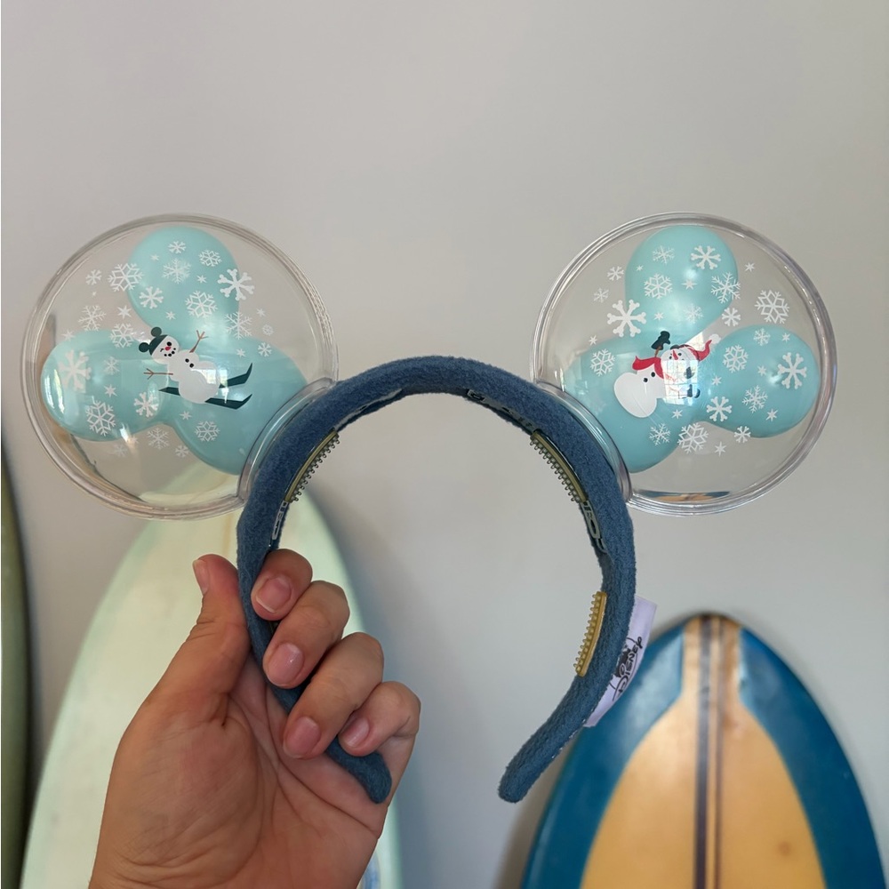 EUC: Disney Snowman Bubble Ears Headband - Light Blue Snowflake Design